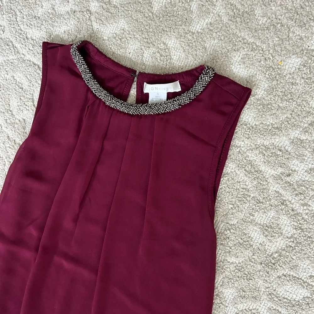 Design history S Women’s sleeveless blouse shirt fully beaded around neck maroon - Picture 3 of 7